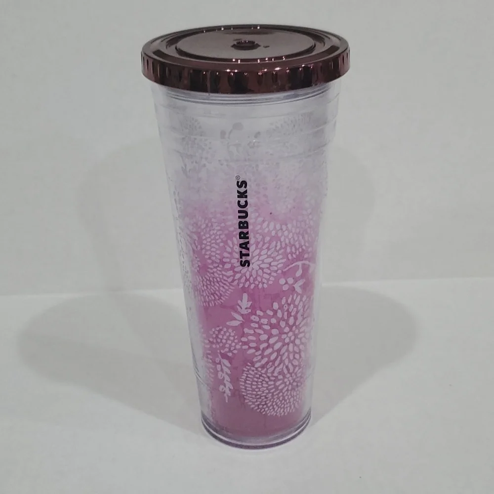 Starbucks double walled insulated tumbler. Pink with white flowers pattern.